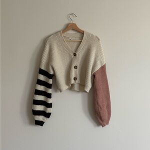 Colorblock Button-Up Women Sweater